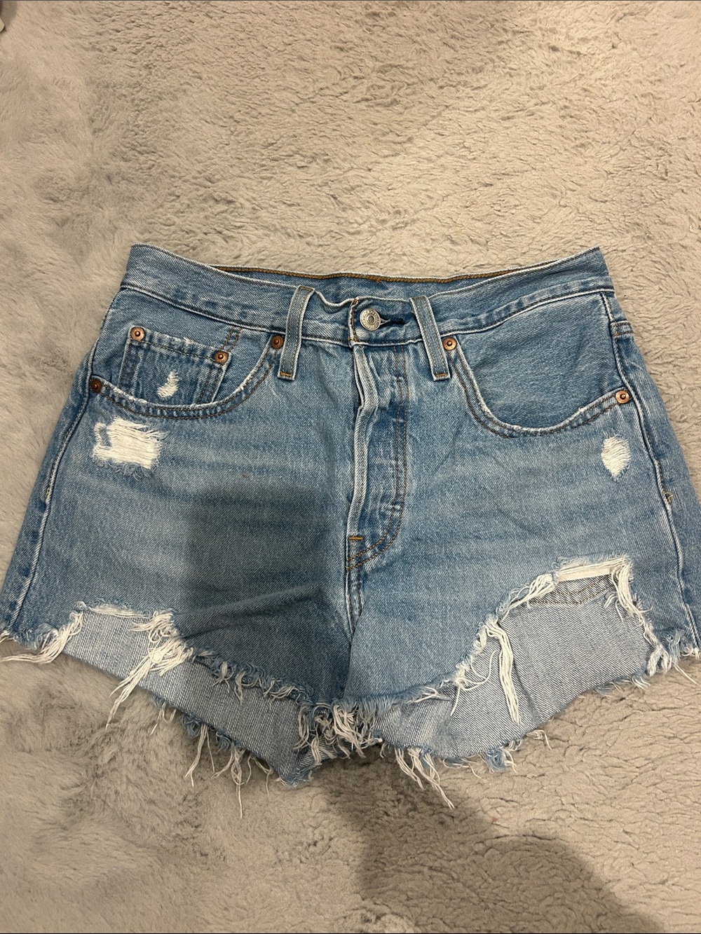 Levi's Light Blue Distressed Denim Cutoff Shorts